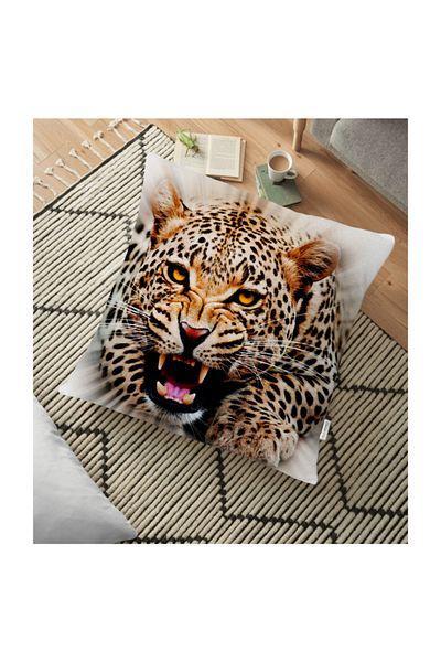 Realhomes Pernă Decorativă De Pardoseală Imprimată Digital Ilustrată Leopard - 70 X 70 Cm