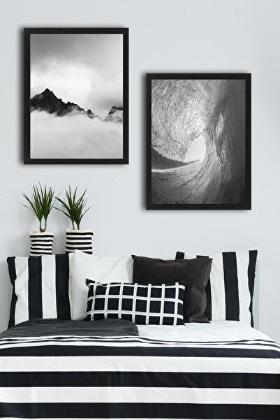 Çerçeve Hediyeli Poster Set Bw Wave Mountain 2'li