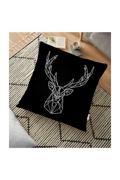 Realhomes Pernă de podea modernă cu fundal negru și desen geometric de cerb - 70 X 70 cm
