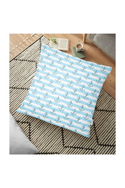 Realhomes Blue Striped Anchor Patterned Digital Printed Decorative Floor Cush...