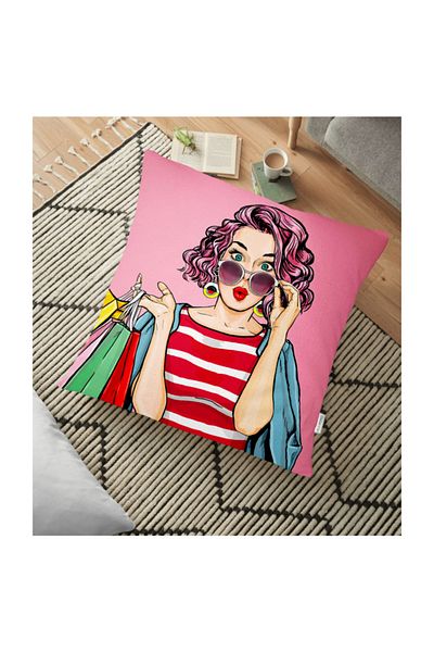Realhomes Perna Decorativa Popart pentru Pardoseala cu Fond Roz - 70 X 70 Cm