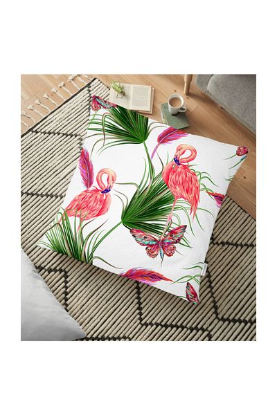 Realhomes Pernă de podea modernă imprimată digital cu model Flamingo - 70 X 70cm