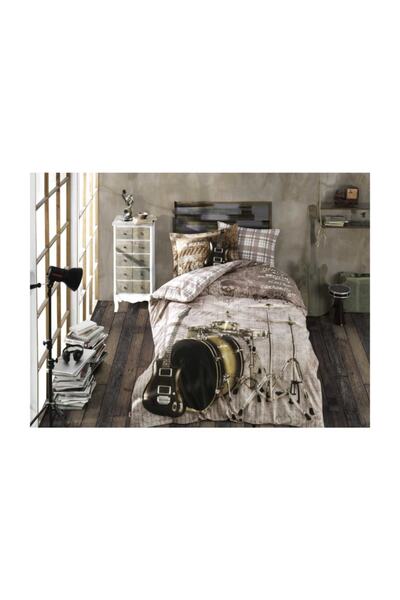 Hobby Poplin Tek Kişilik Nevresim Takımı Rock Musıc Kahve