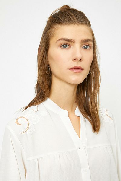 Koton Women's Long Sleeve Embroidered Blouse
