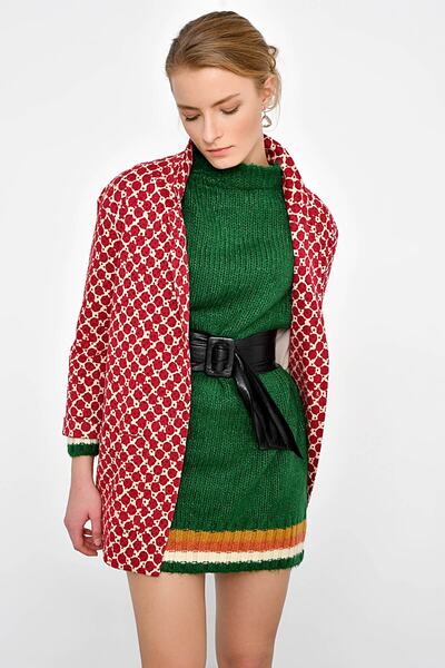 Hanna's by Hanna Darsa Kadın Kırmızı Puantiyeli Flok Baskılı Ceket