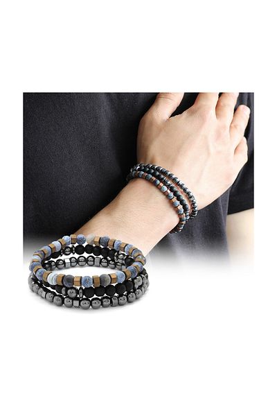 Tesbihane Globe Cut Matte Agate-Onyx-Hematite Combination Natural Stone Bracelet104000545