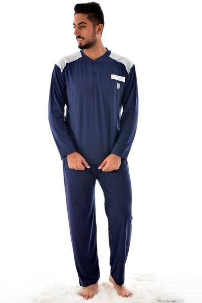 Pemilo Erkek Mavi Rimoli Uzun Kol Süprem Pijama Takımı