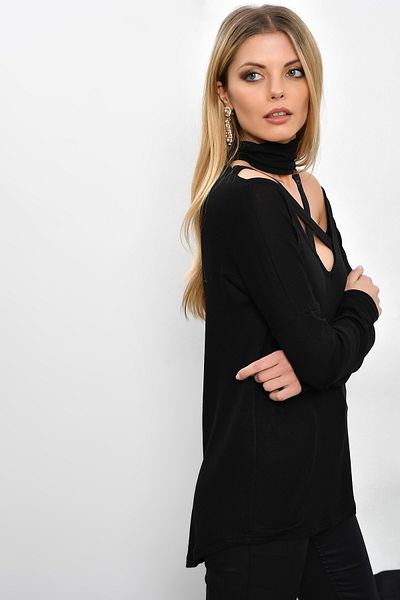 Cool & Sexy Women's Black Cross Collar Tunic B53
