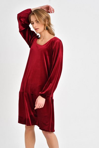 Quincey Velvet Dress Claret Red EBT2740