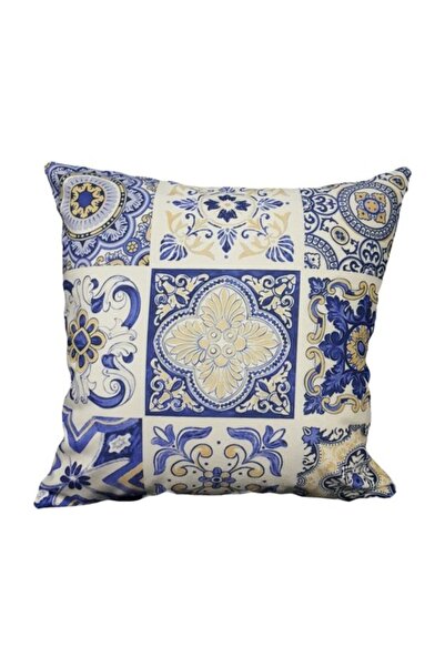 Mrs.Gugar Mavi Çini Desen Kırlent Kılıfı