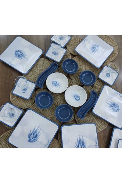 Keramika Blue Ceramic Breakfast Set 26 Pieces for 6 People