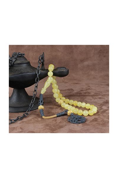 Tesbihsepetim 1000 Sterling Silver Tasseled Drop Amber Prayer Beads