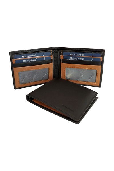 CENGİZ PAKEL Genuine Leather Men's Wallet 27500 Black-Tan