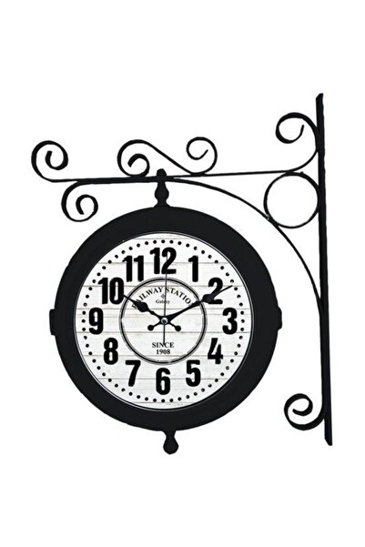 Genel Markalar Ayp-820-2 Siyah Çift Yönlü Istasyon Saati (çift Taraflı Duvar Saati)