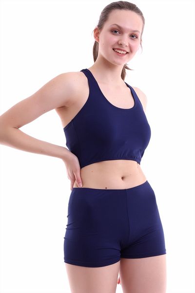 Aykum Mayo Γυναικείο Σετ Μπικίνι Navy Blue Stretchy Lycra Shorts - Badi