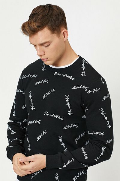 Koton Crew Neck Text Printed Sweatshirt