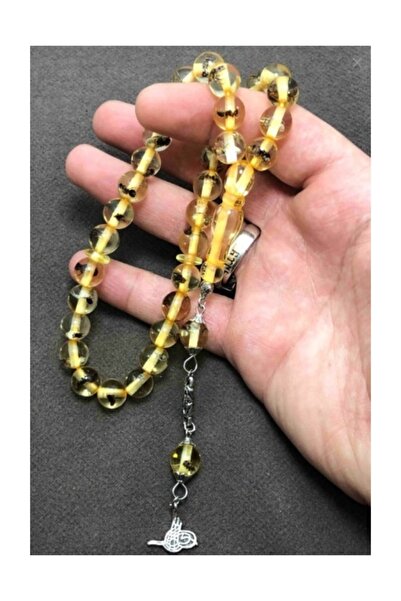 İmza Karınca Fosilli Metal Püsküllü Toz Kehribar Tesbih