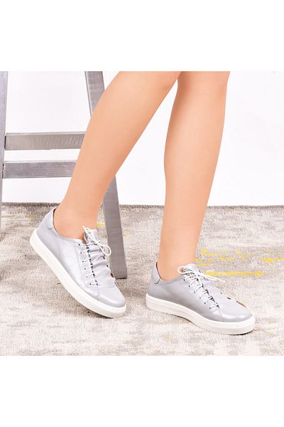 NOOSY Γυναικείο Sneaker από Γνήσιο Δερμάτινο Ανοιχτό Γκρι