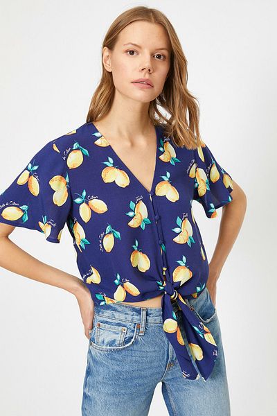 Koton Women's Navy Blue Patterned Shirt