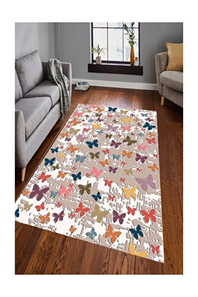 Resmiro Renkli Küme Kelebekler Desenli Dijital Baskılı Halı