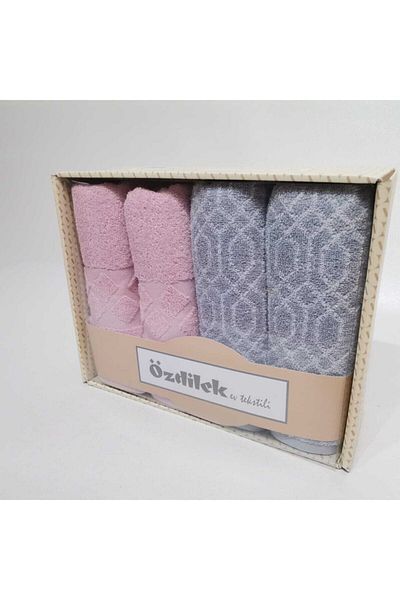 Özdilek Ek Diamond Boxed Towel Pink - Gray 4 Pieces