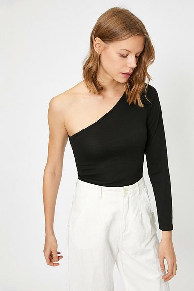 Koton Tricou negru cu un singur umăr pentru femei