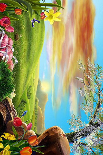 Resmiro 3d Manzara Ve Çiçekler Dijital Baskılı Halı