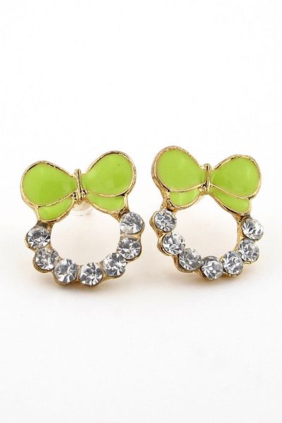 Solfera Shiny Jewelled Green Ribbon Earrings E110