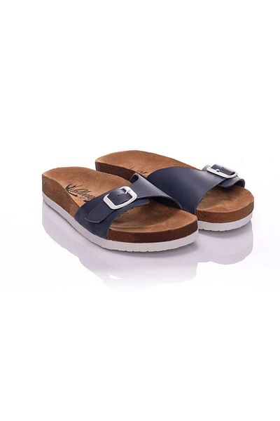 Moosefield Genuine Leather Dark Blue Women's Slippers