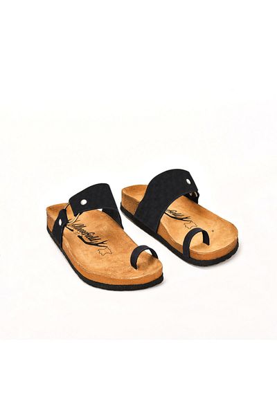 Moosefield Genuine Leather Black Women's Slippers