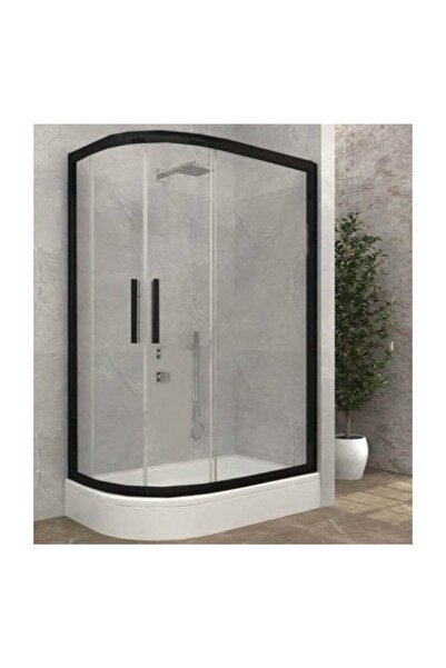 Duşakabincim 90x120 Cm Siyah Asimetrik Oval Kabin + Tekne - Sağ