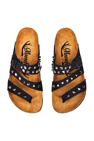 Moosefield Genuine Leather Black Women's Slippers