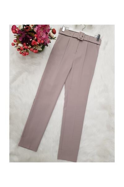 Erbilden بنطلون قماش بحزام سميك - كريمي