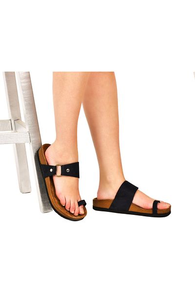 Moosefield Genuine Leather Black Women's Slippers