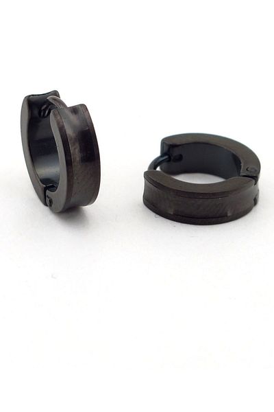 Solfera Corrugated Design Black Color Stainless Steel Men's Earrings E649