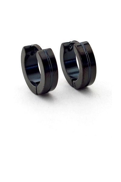 Solfera Black Colored Striped Steel Men's Earrings E428