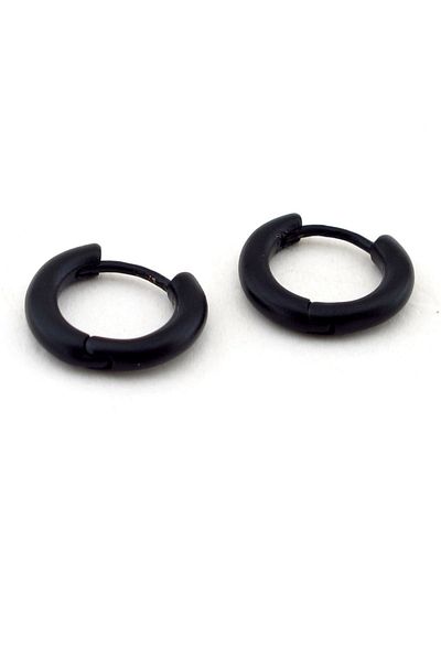 Solfera Round Cut Black Hoop Steel Men's Earrings E387