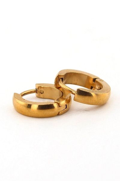 Solfera Slanted Yellow Gold Color Steel Men's Hoop Earrings E656
