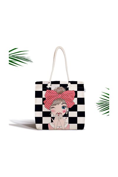 Realhomes Καρό Fashion Girl Ψηφιακή τυπωμένη υφασμάτινη τσάντα με φερμουάρ Canta-2229