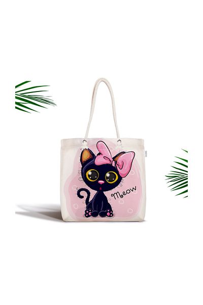 Realhomes Υφασμάτινη τσάντα Cute Cat Digital Printed με φερμουάρ Canta-829