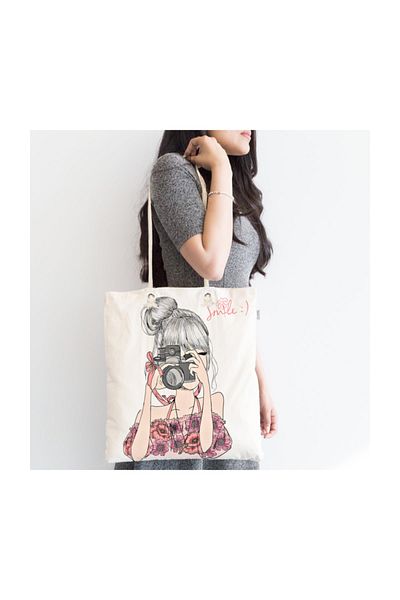 Realhomes Fashion Girl Digital Printed Μοντέρνα υφασμάτινη τσάντα με φερμουάρ Canta-584