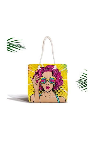 Realhomes Μοντέρνα υφασμάτινη τσάντα με φερμουάρ Pop Art Girl με κίτρινο φόντο Canta-3285