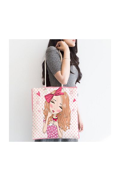 Realhomes Fashion Girl Digital Printed Μοντέρνα υφασμάτινη τσάντα με φερμουάρ Canta-716