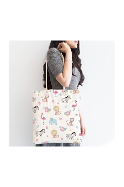 Realhomes Кольорові милі тварини Цифровий друк Сумка на блискавці Сучасна тканинна сумка Canta-973