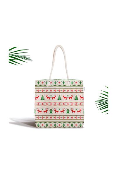 Realhomes Біла тканина з вишитим оленем на білому тлі, сучасна сумка на блискавці Canta-3052