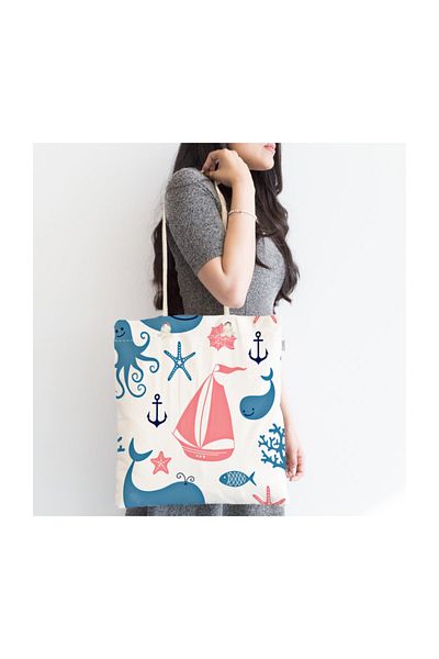 Realhomes Cute Sea Creatures Ψηφιακή τυπωμένη τσάντα παραλίας με φερμουάρ Canta-916