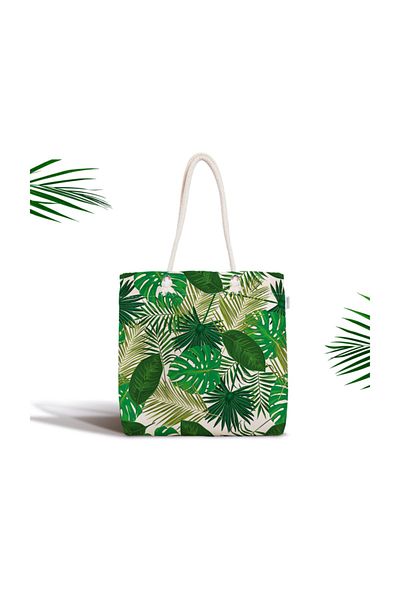 Realhomes Leaf Motif Ψηφιακή τυπωμένη υφασμάτινη τσάντα με φερμουάρ Canta-2037