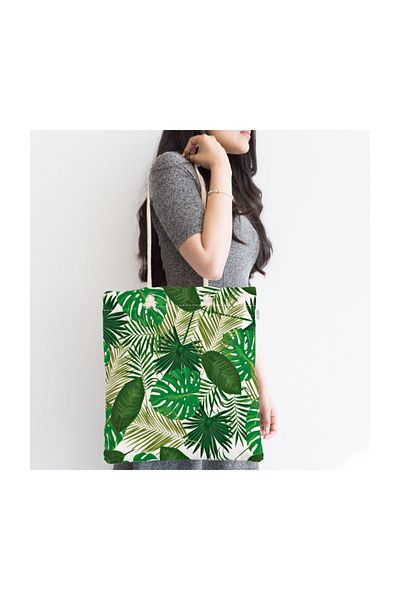 Realhomes Leaf Motif Ψηφιακή τυπωμένη υφασμάτινη τσάντα με φερμουάρ Canta-2037