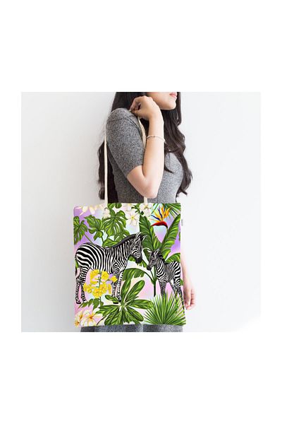 Realhomes Μοντέρνα υφασμάτινη τσάντα με φερμουάρ Exotic Zebra Pattern Canta-3182