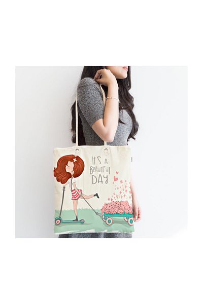Realhomes Fashion Girl Digital Printed Μοντέρνα υφασμάτινη τσάντα με φερμουάρ Canta-718